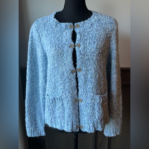 Handmade Sweaters - Handmade Blue Textured Knit Cottagecore Grandmacore Sweater 20”Ptp